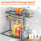 Under Sink Organizer and Storage for Bathroom and Kitchen - 2 Pack 3 Tier Under Cabinet Pull Out Shelf Organizers - Slide Out Drawer Organization for Home Cabinets Shelves and Drawers