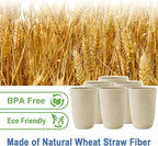 Wheat Straw Cups 6 PCS - 16 OZ Cup Set, Unbreakable Drinking Glasses, Kids Cup Set for Kitchen, Alternative to Plastic Cups Reusable Dishwasher Safe Water Tumbler (Beige)