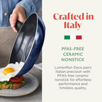 Deco 9.5” Nonstick Frying Pan Skillet, Made in Italy, Diamond Ceramic PFAS-Free, Dishwasher & Metal Utensil Safe, Durable Gloss Enamel Finish, Stay-Cool Handle, High Walls-Extra Room, Blue