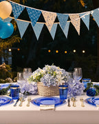 Nervure 175PCS Clear Blue Plastic Plates - Plastic Dinnerware Set Include 25Dinner Plates, 25Dessert Plates, 25Cups, 25Forks, 25Knives, 25Spoons, 25Napkins Perfect for Wedding & Party