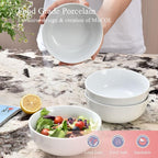 Miicol White Cereal Bowls 20 oz, Ceramic Soup Bowls Set of 4, Breakfast Bowl 6 inch, Kitchen Bowl for Pasta, Salad, Ramen, Oatmeal, Microwave and Dishwasher Safe