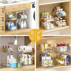 Delamu 2-Tier Under Sink Organizers and Storage, Multi-Purpose Stackable Bathroom Cabinet organizers, Pull Out Kitchen Pantry Organization and Storage with Dividers(3 Pack, Clear)