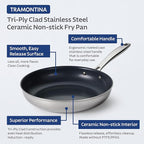 Tramontina Signature 8-Inch Tri-Ply Clad Stainless Steel Small Frying Pan with Ceramic Non Stick Interior, Induction-Ready Nonstick Skillet, Oven-Safe, Made in Brazil