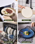 Famiware Star 12-Piece Stoneware Dinnerware Sets with Trim, Service for 4, Ceramic Plates and Bowls Set, Modern Rustic Dishes, Everyday/Formal, Chip/Scratch Resistant, Microwave/Dishwasher Safe, White