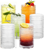 Hobnail Drinking Glasses Set of 6, 16 Oz Vintage Style Tumblers Smooth Interior Thick Durable Glasses Cups Dishwasher Safe for Water, Juice, Wine, Whiskey