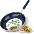 NutriChef f 12" Large Fry Pan - Large Skillet Nonstick Frying Pan with Silicone Handle, Ceramic Coating, Blue Silicone Handle, Stain-Resistant, And Easy To Clean, Professional Home Cookware
