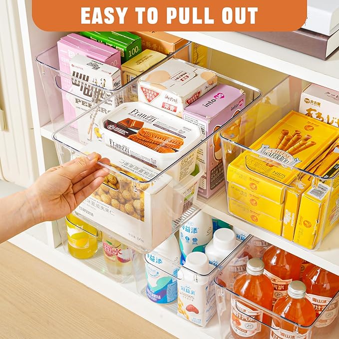 12 Pack Large Clear Plastic Storage Bins,Plastic Containers with Handle for Pantry Organizer and Storage,Perfect for Kitchen,Fridge,Cabinet, Closet,Bathroom Under Sink Storage