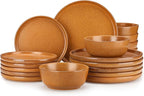 vancasso ZERMATT Dinnerware Sets for 6, 18 Pieces Plates and Bowls Set for Kitchen, Stoneware Dishes Set for 6, Dishwasher & Microwave Safe, Yellow