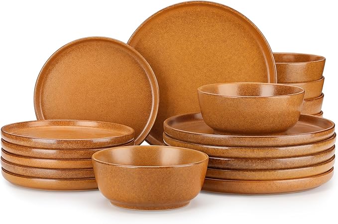 vancasso ZERMATT Dinnerware Sets for 6, 18 Pieces Plates and Bowls Set for Kitchen, Stoneware Dishes Set for 6, Dishwasher & Microwave Safe, Yellow