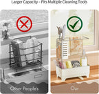 MOUKABAL Sponge Holder for Kitchen Sink, 2-Tier Sink Caddy Organizer with Drain Holes and Hooks, Holds Dishcloth, Sponge & Brushes, Kitchen Countertop Storage for New Home Essentials Off-white