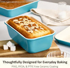 CAROTE 6-Piece Nonstick Ceramic Baking Pans Set - Bakeware Sets Including Cookie Sheets for Baking, Muffin Pan, Bread Pan, Cake pan, Loaf Pan, Cooling Rack, Light Blue & Cream White