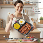 Titanium Nonstick Egg Pan 9.25" - 2 Round & 1 Square Compartments, PFOA/PTFE Free, Works on Gas/Induction/Electric Stovetops, Cooks Bacon, Pancakes & Eggs Simultaneously