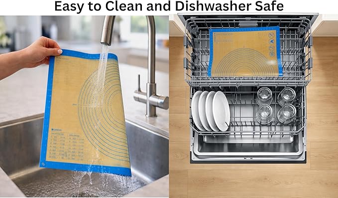 Silicone Pastry Mat with Measurements, 36 x 24 Inch Extra Thick Non-Slip Nonstick XL Baking Mat for Dough Rolling, Kneading, Fondant and Pie, Blue