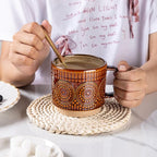 GBhome 12OZ Stackable Coffee Mugs, Ceramic Coffee Mugs with Texture Patterns for Man,Woman,Dad,Mom, Modern Coffee Mugs Set of 4 for Latte/Cappuccino/Cocoa. Dishwasher&Microwave Safe