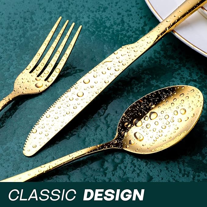 Gold Silverware Set, OGORI 40-Piece Food Grade Stainless Steel Gold Flatware Set, Kitchen Utensil Set Service for 8, Mirror Polished Tableware Cutlery Set for Home and Restaurant, Dishwasher Safe