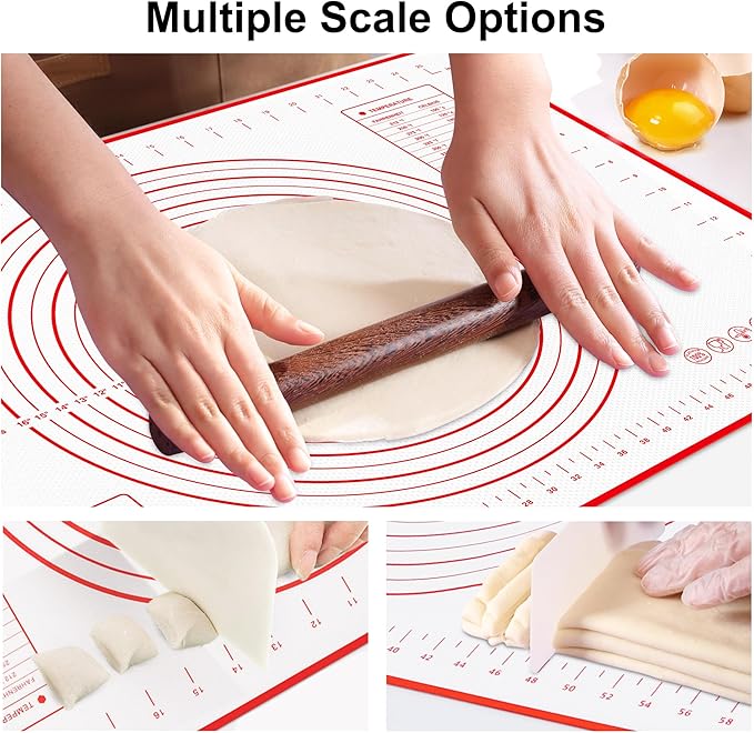 HOOMIL Silicone Baking Mat, Non-Stick, Non-Slip, Extra Large Pastry Mat for Rolling Dough, Bread Pie Crust Pizza Cookies Fondant Making, with Measurements - 28"x20"