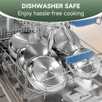 Stainless Steel Kitchen Cookware Set,11 Piece Pots and Pans Set with Steamer,Heat-resistant Handle,Non-Toxic,Induction,Oven,Dishwasher Safe