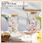 Mumufy 2 Pack Bridesmaid Gift Glass Cups, Cute Flower Mason Jars with Bamboo Lids & Straws, 16oz Iced Coffee Tumblers for Wedding, Bridal Party, Birthday, Mother's Day(Wild Flower2)