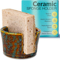 Elevated Lifestyle Ceramic Sponge Holder – Sink Caddy Organizer, Decorative Bathroom and Kitchen Sink Accessories, Allows Sponge to Dry, Ideal Countertop Sponge & Bar Soap Holder - (Marbled Turquoise)