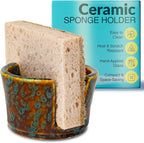Elevated Lifestyle Ceramic Sponge Holder – Sink Caddy Organizer, Decorative Bathroom and Kitchen Sink Accessories, Allows Sponge to Dry, Ideal Countertop Sponge & Bar Soap Holder - (Marbled Turquoise)
