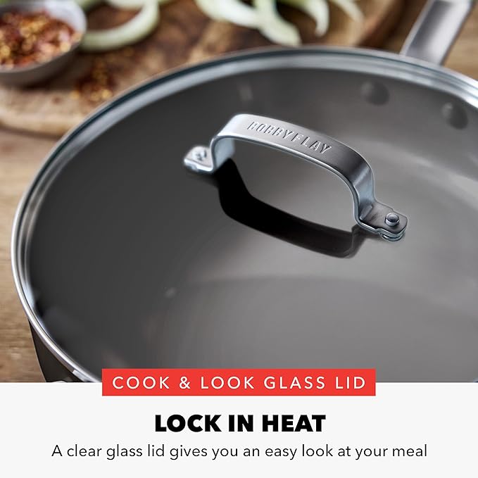 GreenPan x Bobby Flay 4.5QT Nonstick Saute Pan with Glass Lid, PFAS-Free Diamond Ceramic, Induction Suitable, Stay-Cool Silicone Handle, Easy Clean Dishwasher & Oven Safe, Black