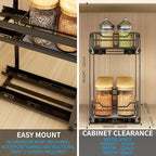 Spice Rack Organizer for Cabinet, 2 Tier Pull Out Spice Organizer for Cabinet Height Adjustable Heavy Duty Metal Basket for Inside Cabinets & Pantry Closet (5.5''Wx10.5''Dx9.5''H)
