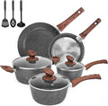 Granite Pots and Pans Set Non Stick, 11 Piece Die-Cast Induction Cookware Set, Nonstick Kitchen Cooking Set w/Frying Pans & Saucepans, PFOA Free