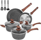 Granite Pots and Pans Set Non Stick, 11 Piece Die-Cast Induction Cookware Set, Nonstick Kitchen Cooking Set w/Frying Pans & Saucepans, PFOA Free