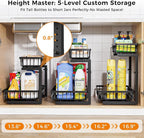 Under Sink Organizer,2 Pack Under Kitchen Sink Organizer,2 Tier Sliding-Out,5 Level Height Adjustable,Thickened Carbon Steel,Anti-Rust Treatment,for Kitchen Bathroom Black