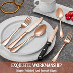 36 Pcs Rose Gold Silverware Set with Steak Knives Service for 6,Stainless Steel Flatware Set,Mirror Polished Cutlery Utensil Set, Kitchen Eating Tableware,Include Fork Knife Spoon Set,Dishwasher Safe