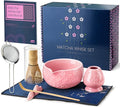 7Pcs Matcha Whisk Set, Matcha Set Whisk and Bowl,Bamboo Scoop, Scoop Rest, Sifter and Tea Towel, Matcha Kit W/Carved Cherry Blossm Pattern for Matcha Lovers (Sakura Pink)