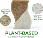 AIRNEX Natural Kitchen Sponges (12 Pack) - Biodegradable Cellulose & Coconut Scrubber Dish Sponges for Kitchen - Eco-Friendly, Non Scratch, Compostable, Non Toxic S-Shaped Natural Sponges for Dishes