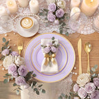 WDF Partyware 350PCS Purple Plates Disposable - Purple Plastic Plates 50Guests Lavender Disposable Dinnerware Sets with Rolled Napkins for Wedding/Birthday/Baby Shower/Mother's Day