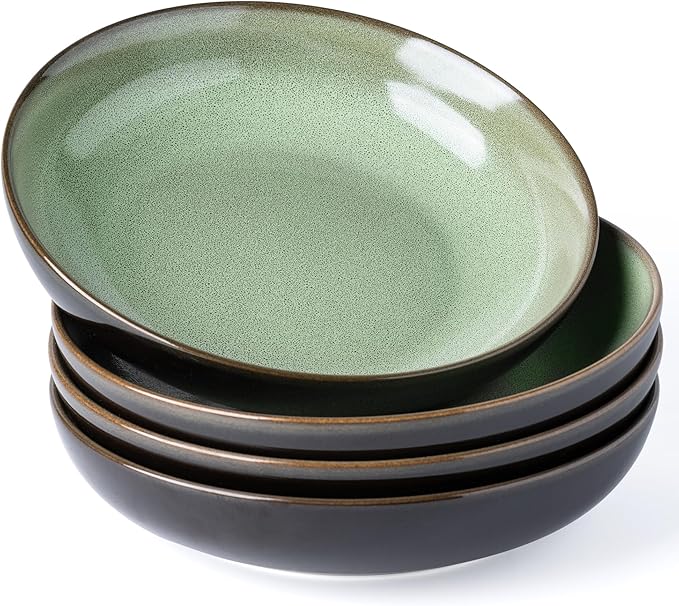 LERATIO Large Pasta Bowls,38oz Ceramic Pasta Bowls,9.0" Reactive Glaze Pasta Bowl Set of 4,Microwave & Dishwasher,Oven Safe,Wide Serving Bowls for Salad,Pasta,Fruit,Scratch Resistant-Light Blue