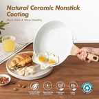 SENSARTE Nonstick Frying Pan Skillets, White Ceramic Coating Omelette Pans, Healthy Cookware Chef's Pan, Free of Intentionally Added PTFE & PFAS (10+12 Inch)