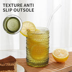 HomeVogue Vintage Hobnail Drinking Glasses Set of 12, 15 oz Highball Glasses & 12 oz Cocktail Glasses Set, Green Kitchen Water Glasses Cup, Bar Tumbler Glassware Set for Beer, Juice, Whiskey, Milk