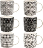 Okllen 6 Pack 11.5 Oz Coffee Mugs Geometric Textured, Ceramic Coffee Mugs Stylish Tea Cup Mugs Set Gift for Latte, Cappuccino, Milk, Water, Cocoa, Cereal, Black and White