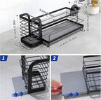 Kitchen Sink Organizer with Instant Drying Stone, Dish Sponge Holder for Kitchen Sink, Stainless Steel Kitchen Brush Holder