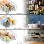 Sorbus Medium Clear Storage Drawers (2 Pack) – Stackable Organizer Drawers for Fridge, Pantry, Kitchen – Pull-Out Storage Bins with Handles, Slide Out Acrylic Drawers