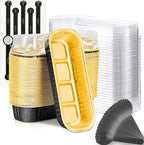 Mini Loaf Baking Pans with Lids and Spoons (50 Pack, 6.8oz) Rectangle Aluminum Foil Baking Pans Tins Containers - Cupcake Containers Wrappers Cheesecake Creme Brulee Ramekins