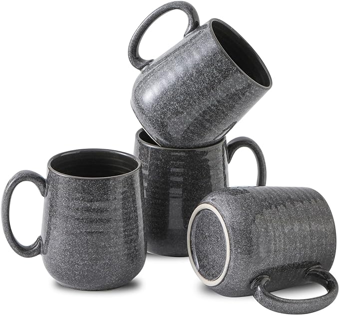 Hasense Dark Grey Coffee Mugs Set of 4, 12oz Ceramic Coffee Cups, Latte Mug with Large Handle for Coffee, Tea, Milk and Hot Cocoa,Easy Hold & Clean, Dishwasher & Microwave Safe