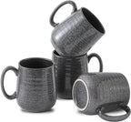 Hasense Dark Grey Coffee Mugs Set of 4, 12oz Ceramic Coffee Cups, Latte Mug with Large Handle for Coffee, Tea, Milk and Hot Cocoa,Easy Hold & Clean, Dishwasher & Microwave Safe