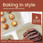 6-Piece Deluxe Nonstick Baking Pan Set - Professional Grade Carbon Steel Bakeware with White Marble Coating & Silicone Handles