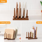 HBlife 2pcs Teak Dish Plate Bowl Cup Book Pot Lid Cutting Board Drying Rack Stand Drainer Storage Holder Organizer Kitchen Cabinet（Keep Dry）