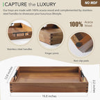 Joy&Grace Ottoman Tray for Living Room, Large Acacia Wooden Serving Tray with Handles for Coffee Table, Breakfast in Bed, Food Dinner, Decorative Tray (Color Natural, 16.7" x 12.8" x 2")