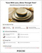 Pokini Porcelain Dinnerware Sets, 12 Piece Luxury China Plates and Bowls Sets, Green Dishes Set Gold Rim for Wedding Anniversary Birthday, Modern Dinner Plates Set