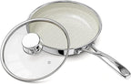 8 Inch Non Stick Frying Pan with Lid, Ceramic Hybrid Tri-Ply Stainless Steel Nonstick Skillet W/Lid, Small No Toxic Cooking Pans Induction Egg Frying Pan W/Stay Cool Handle, PFAS/PFOA/PTFE Free