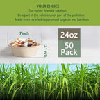 24 Oz Disposable Paper Bowls - Heavy Duty Disposable Bowls - Made from Natural Bagasse - Disposable Bowls for Hot Soup, Salad, Dessert, and More [50 Pack]