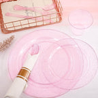DaYammi 350PCS Rose Gold Glitter Dinnerware Set 50 Guest for Party- 50 Pink Plastic Dinner Plates, 50 Dessert Plates- 50 Per Rolled Napkins with Rose Gold Glitter Cutlery - 50 Cups 9 OZ