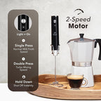 Zulay Kitchen Rechargeable Milk Frother Handheld - Lux 4 Whisks, Powerful 2-Speed Motor, Waterproof, 2000mAh Battery - Drink Mixer for Latte, Cappuccino, Matcha & Protein Powder - Jet Black